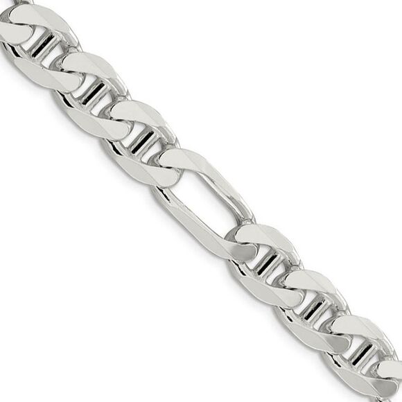 Mens 10.6mm Sterling Silver Solid Figaro Anchor Chain Necklace 26 In